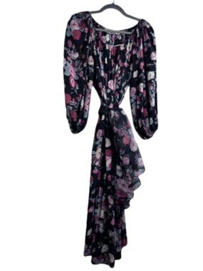Ginni Faith Paris Vintage Floral Chiffon Maxi Dress & Silk Scarf Size M/L